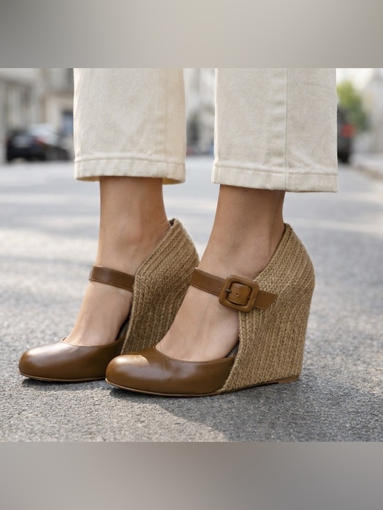 Christian Louboutin Shoes - Christian Louboutin Brown Mary Jane Wedge Pumps espadrille leather 36